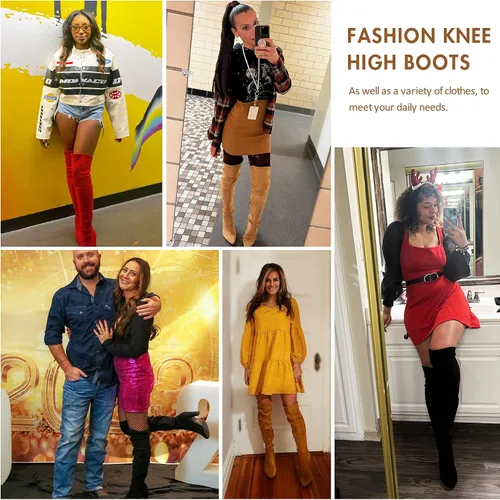 Miniatura 2 de Vepose Botas altas sobre la rodilla para mujer, botas de tacón largo de gamuza de 3.5 pulgadas con cremallera