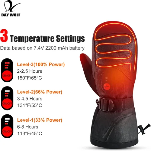 Miniatura 2 de day wolf Heated Gloves for Men Women 7.4V 2200mAh Electric Rechargeable Battery Waterproof Gloves Mitten for Winter Sports Ski Snowboard Camping
