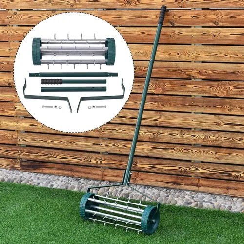 Miniatura 3 de Goplus Aireador de césped rodante, 18 pulgadas para jardín y patio, con púas de empuje giratorias, para aireación de suelo de alta resistencia