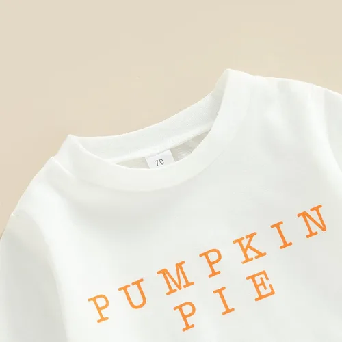 Miniatura 3 de Hnyenmcko Conjunto de ropa de Halloween para bebé niña, camiseta de manga larga con letras y pantalones de campana de calabaza con diadema, 3