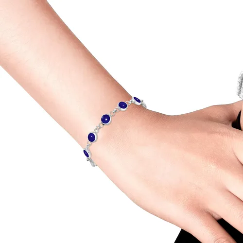 Miniatura 5 de AeraVida Pulsera de tenis de plata esterlina 925 con lapislázuli azul simulado y nácar 2 en 1, Resina