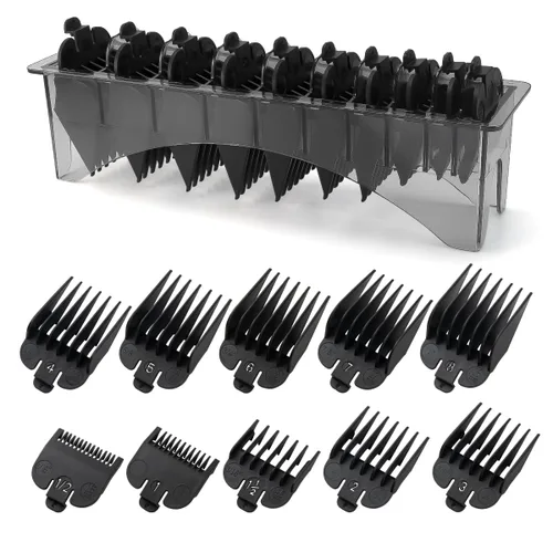 Juego de protectores de cortapelos compatibles con la mayoría de cortapelos Wahl con soporte, reemplazo de guías de cortapelos - de 1/16" a 1", Negro