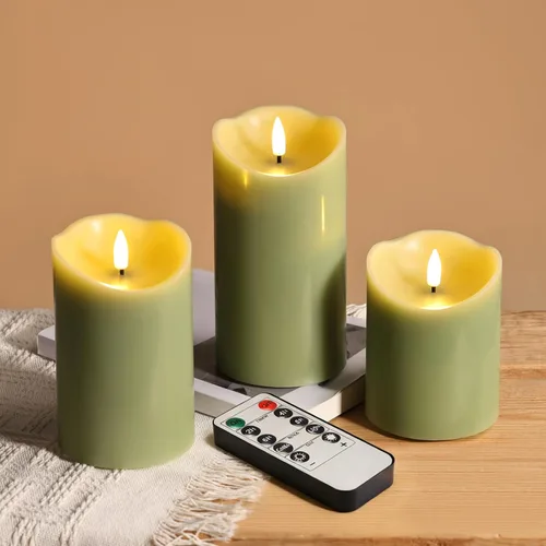 Miniatura 8 de Eywamage Velas de pilar sin llama de corteza de abedul con control remoto, velas LED rústicas parpadeantes con batería, juego de 3 Top plano