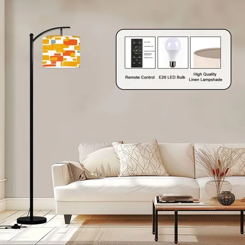 Miniatura 3 de Arc Floor Lamp Aesthetic mid century seamless retro design Decorative 50 s 60 s 70 s Tall Standing Lamp Modern Dimmable with Remote Adjustable Drum