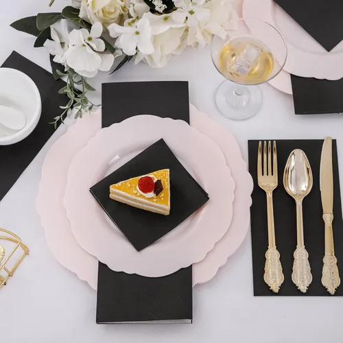 Miniatura 6 de WDF Paquete de 150 servilletas de papel negro – Servilletas negras desechables de alta calidad, suaves y absorbentes, para Año Nuevo, boda