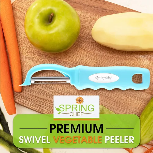 Miniatura 7 de Spring Chef Pelador de Verduras Giratorio Premium, Mango de Agarre Suave y Cuchillas de Acero Inoxidable Ultra Afiladas - Pelador de Cocina Perfecto