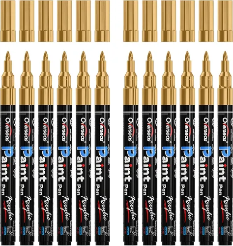 Miniatura 12 de Marcadores de Pintura Overseas - Marcadores Permanentes Blancos de Pintura Acrílica, Juego de 12, a Base de Agua, Impermeables, Punta Extrafina
