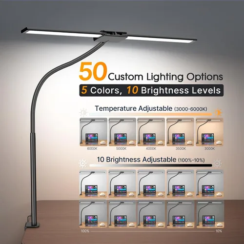 Miniatura 2 de Syrinx - Lámpara de escritorio LED para oficina en casa, lámpara de escritorio de arquitecto con abrazadera, control por gestos/cable, luz