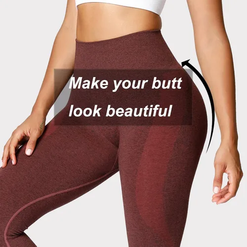 Miniatura 3 de Aoxjox Leggings de entrenamiento sin costuras para mujer, con contorno de sonrisa, cintura alta, pantalones de yoga para gimnasio