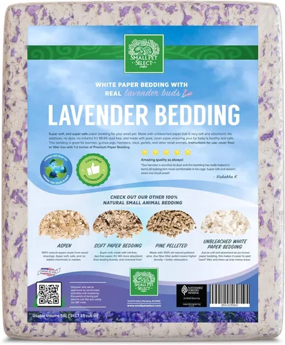 Miniatura 2 de Small Pet Select - Ropa de cama de papel blanco con lavanda natural real. Para conejos, conejillos de indias y otros animales pequeños, 56 L