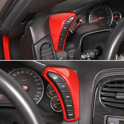 Miniatura 7 de Cubierta de botón de salpicadero Compatible con Chevy Corvette C6 2005-2013, marco de borde del velocímetro Cubierta de ribete de accesorios Rojo