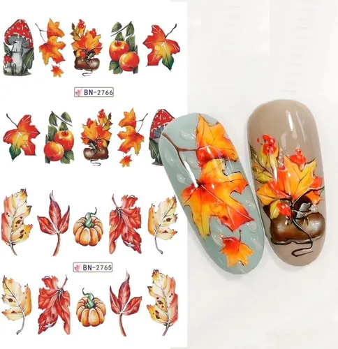 Miniatura 4 de 12 hojas de calcomanías de uñas de otoño de Acción de Gracias para arte de uñas, hojas de arce, calcomanías de calabaza para uñas de transferencia