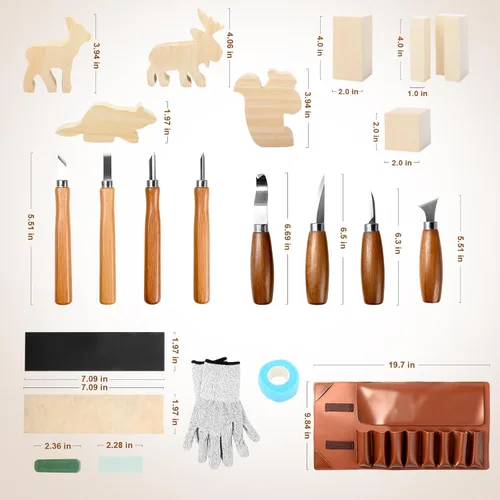 Miniatura 2 de Kit de tallado de madera, 26 herramientas de tallado de madera con 4 cuchillos de tallado de madera, 4 cuchillos de detalle, 10 bloques de tilo