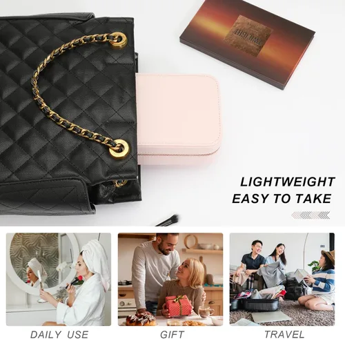 Miniatura 104 de Joyero pequeño, joyero de viaje portátil para mujer, mini organizador de viaje de 2 capas, regalo para mujeres y niñas, negro A