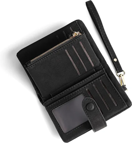 RNIEGA Cartera pequeña de cuero plegable para mujer, con bloqueo RFID, con tarjetero y ventana de identificación, monedero