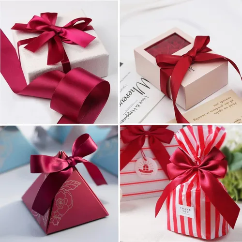 Miniatura 3 de Cinta de satén color burdeos de 1-1/2 pulgadas x 25 yardas, cinta de tela de poliéster de color sólido para envolver regalos, manualidades, hacer