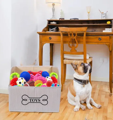 Miniatura 6 de Geyecete Contenedor de almacenamiento de juguetes para perros con mango de madera, cesta organizadora rectangular decorativa de fieltro suave