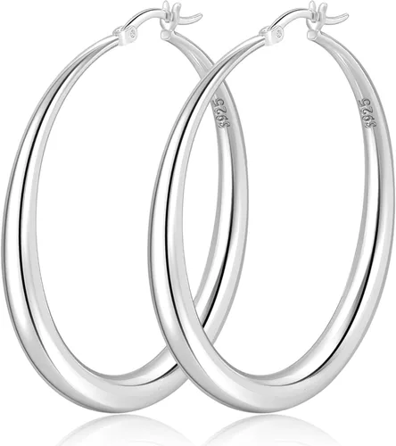 PABBEU Aretes de aro de plata de ley S925 grandes para mujer, hipoalergénicos, ligeros, grandes, gruesos, para mujeres y niñas, 354050602.756 in