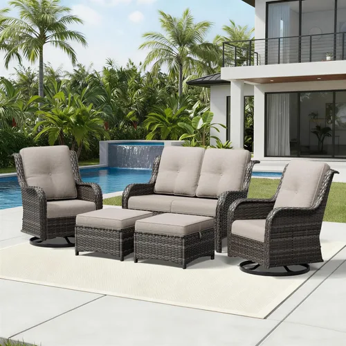 Miniatura 58 de Joyside Juego de sillas de mimbre para patio, juego de 3 piezas de mimbre para exteriores con 2 sillas reposabrazos y 1 mesa auxiliar para terraza