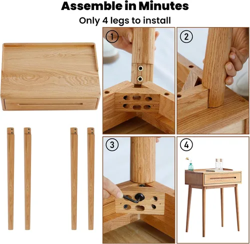 Miniatura 6 de Escritorio compacto de madera maciza con organizador de cajones, bordes redondeados y fácil montaje para espacios pequeños, mesa de maquillaje