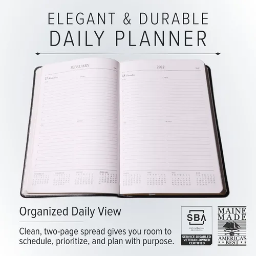 Miniatura 2 de Gallery Leather Daily Planner 2027, Elegantly Bound Daily Calendar Planner and Notebook with Stylish Gold-Gilded Page Edges, 12 Months - 2027