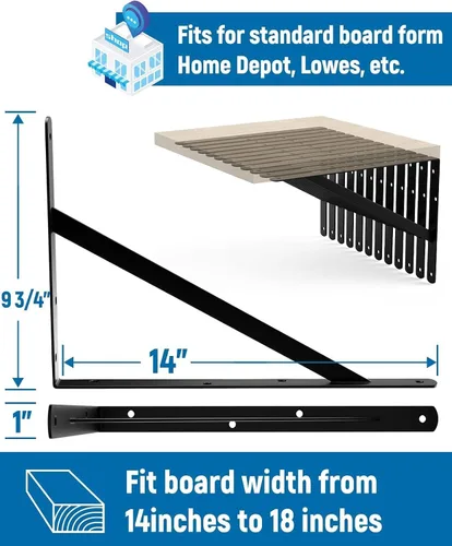Miniatura 2 de Paquete de 8 soportes de estante resistentes de 14 pulgadas, soporte de pared flotante grande para estantes de almacenamiento de garaje, acabado