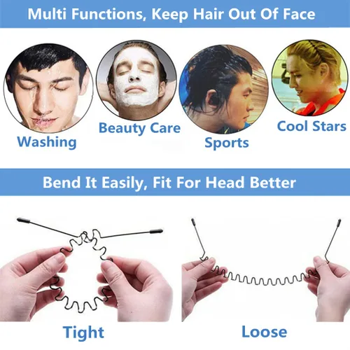 Miniatura 5 de bodbop XINGZHE Diadema de metal para el cabello, unisex, elástica, antideslizante, ondulada, para deportes, moda, 2