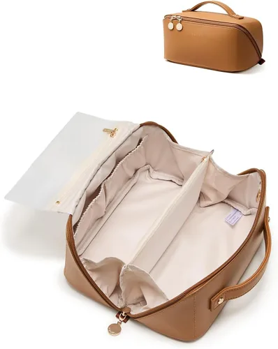 Miniatura 12 de EACHY Bolsa de Maquillaje de Viaje, Bolsas de Cosméticos de Gran Capacidad para Mujeres, Bolsa Portátil Impermeable que se Abre Plana, Bolsa de Aseo