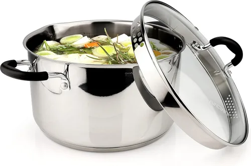Miniatura 10 de AVACRAFT Horno Holandés de Acero Inoxidable Tri-Ply 18/10, Sartén de Chef con Tapa de Vidrio, Compatible con Inducción, Olla Multiusos para Caldo, 5