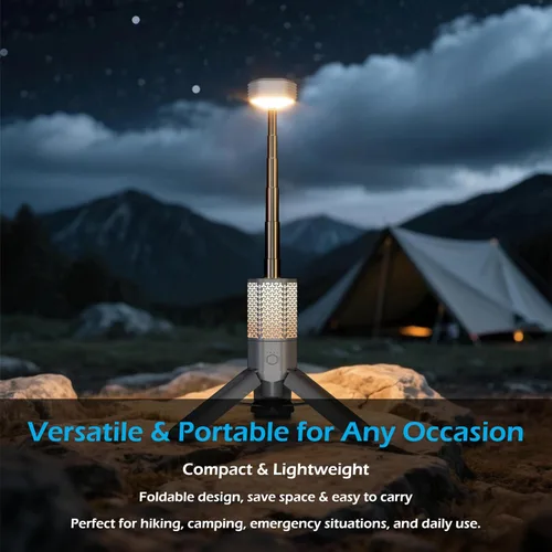 Miniatura 9 de Luz telescópica para campamento con soporte, linterna de campamento recargable de 10500 mAh, linterna portátil regulable con bolsa