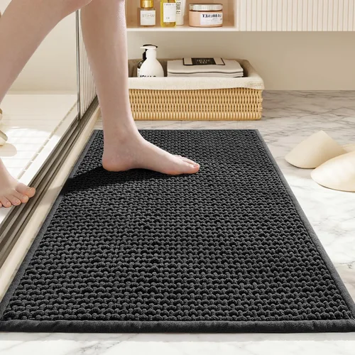 Alfombras de baño antideslizantes lavables, alfombra de baño súper absorbente y delgada de secado rápido de pelo bajo para baño pequeño, (negro,
