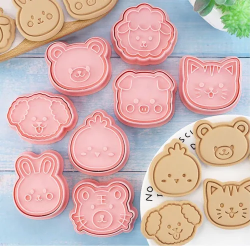 Miniatura 6 de Juego de 8 moldes de galletas de animales lindos con diseño de animales, moldes de galletas de conejo, molde para galletas de oso, herramientas