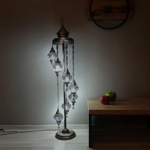 Miniatura 10 de Asylove Lámpara de pie turca, lámpara marroquí de mosaico de 7 globos, iluminación de piso para sala de estar, decorativa para el hogar, diseños