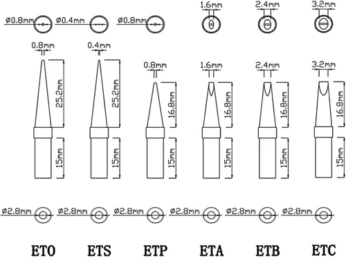 Miniatura 3 de Puntas de soldador de repuesto Weller ET Series, con soporte de metal, adecuado para WE1010NA WE1010 WCC100 WES50/51 WESD51 Estación de soldadura