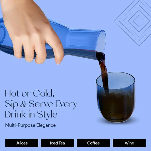 Miniatura 7 de American Atelier Jarra de agua de noche de 40 onzas con vaso – Jarra de noche de vidrio acanalado de 2 piezas con tapa para mesita de noche, Azul