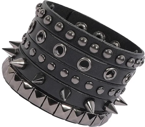Miniatura 22 de Eigso Juego de 4 pulseras de cuero punk, con tachuelas de roca para hombres y mujeres, estilo retro, clásico, con pinchos, de metal, para hombre
