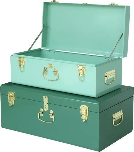 Miniatura 8 de Vixdonos Conjunto de 2 baúles de almacenamiento decorativos de metal – baúl para dormitorio universitario con asa (rosa)