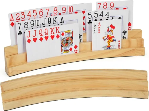 LotFancy Juego de 2 portatarjetas para niños, adultos y personas mayores, juego de 2, 3 niveles, manos libres, tarjetero de madera curvado para la