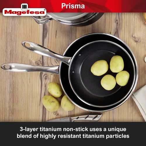 Miniatura 5 de MAGEFESA Prisma - Juego de utensilios de cocina de acero inoxidable de 8 piezas, ollas y sartenes duraderas con interior antiadherente, exterior
