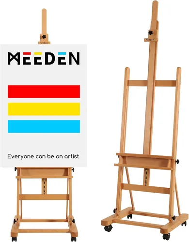 MEEDEN Caballete para Pintura y Exhibición, Caballete de Arte de Piso con Marco H Ajustable para Dibujo, Madera de Haya Resistente Sostiene Lienzo