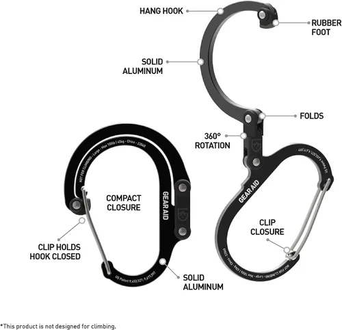 Miniatura 5 de GEAR AID HEROCLIP (grande) mosquetón y clip de gancho para colgar artículos de alta resistencia, mochilas de camping, maletas, kayaks, bicicletas