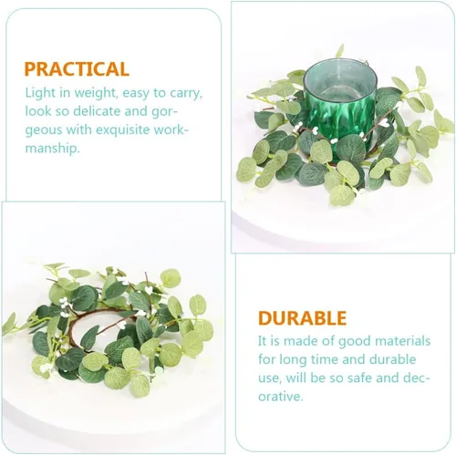 Miniatura 7 de STOBOK 4 coronas artificiales de eucalipto, anillos de vela, corona, pilar, candelabro, coronas pequeñas, hojas verdes, corona, decoración de velas
