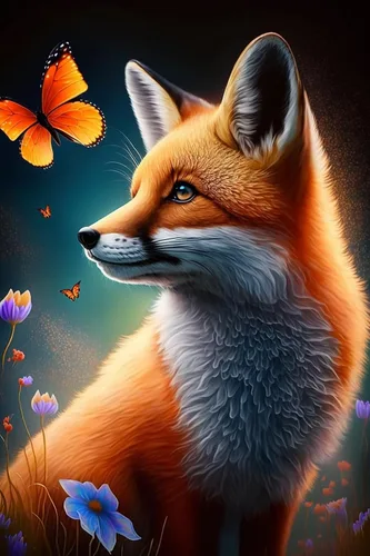 ZKOPAVS Pintura de diamantes, arte de zorro y mariposa, kit completo por números, regalo de dibujo de cristal de diamantes de imitación para