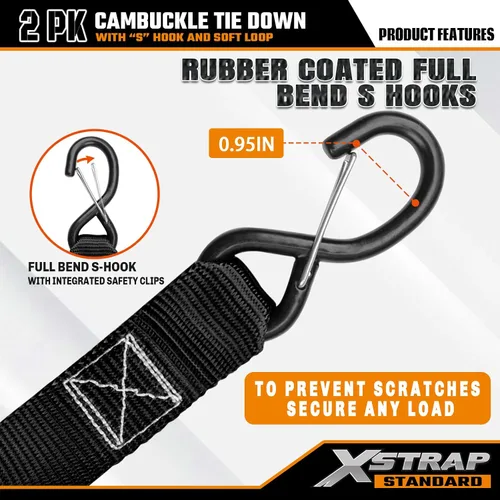 Miniatura 7 de XSTRAP STANDARD Correas de amarre para motocicleta (paquete de 2) 3,000 libras de resistencia a la rotura, 1.5 pulgadas x 8 pies, juego de amarre