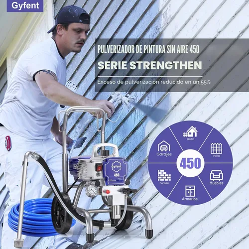 Miniatura 2 de Rociador de pintura sin aire 450, pulverizador de pintura de 0.47 GPM para interior del hogar, 3300 psi, 900 W, pulverizador sin aire de alta