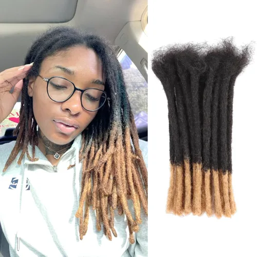 Miniatura 31 de Viovian Extensiones de rastas de 0.23 pulgadas de cabello humano de 6 pulgadas, 20 hebras ombré, extensiones de cabello humano para hombres, 1b/27