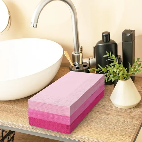 Miniatura 5 de Whaline Paquete de 150 servilletas rosas para invitados, 3 colores rosa degradado, toallas de mano desechables para baño, día de la madre, boda