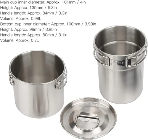 Miniatura 2 de Taza de camping plegable de acero inoxidable con tapa para llama directa de fuego abierto para mochilero/senderismo/camping catering al aire libre