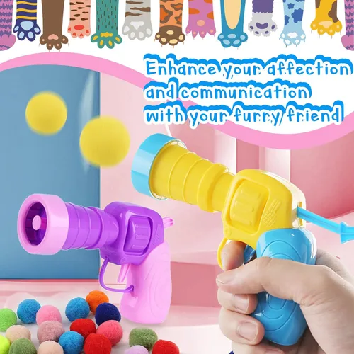 Miniatura 3 de 2 lanzadores de juguetes para gatos y 100 pelotas de pompón para gatos, lanzador de pelotas de juguete para gatos, juguete interactivo