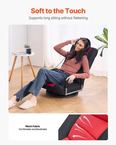 Miniatura 5 de VEVOR Silla giratoria para juegos con reposabrazos, silla giratoria de 360 grados con respaldo plegable de 6 posiciones ajustables y soporte lumbar